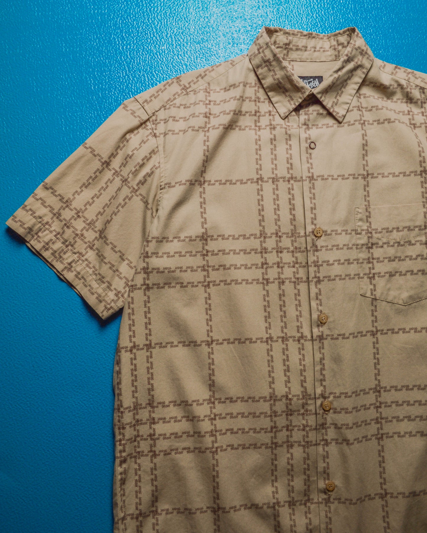 Logo Check Beige Short Sleeve Shirt (M)