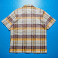 Brown / Pale Orange Check Emroidered Logo Short Sleeve Shirt (M)
