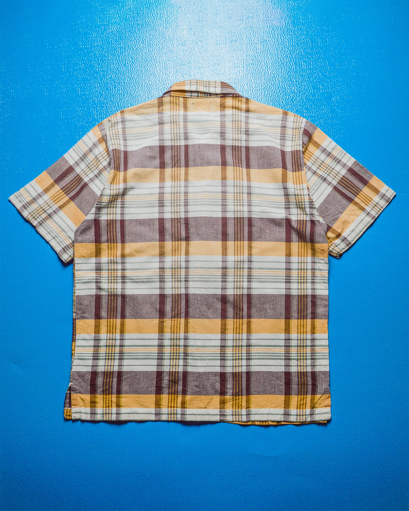 Brown / Pale Orange Check Emroidered Logo Short Sleeve Shirt (M)