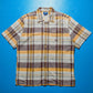 Brown / Pale Orange Check Emroidered Logo Short Sleeve Shirt (M)
