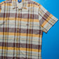 Brown / Pale Orange Check Emroidered Logo Short Sleeve Shirt (M)