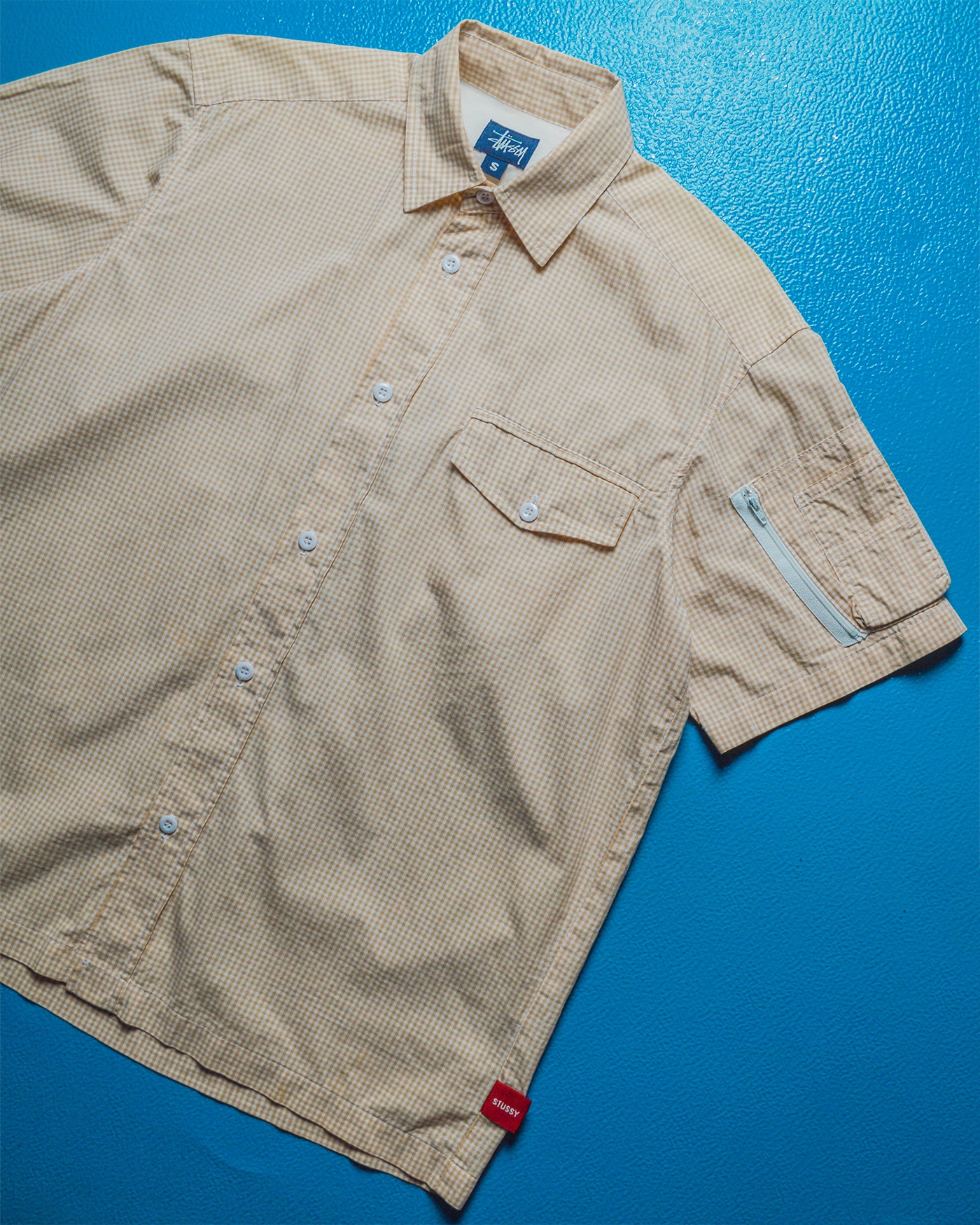 Orange Gingham MA-1 Pocket Cargo Short Sleeve Shirt (~M~)
