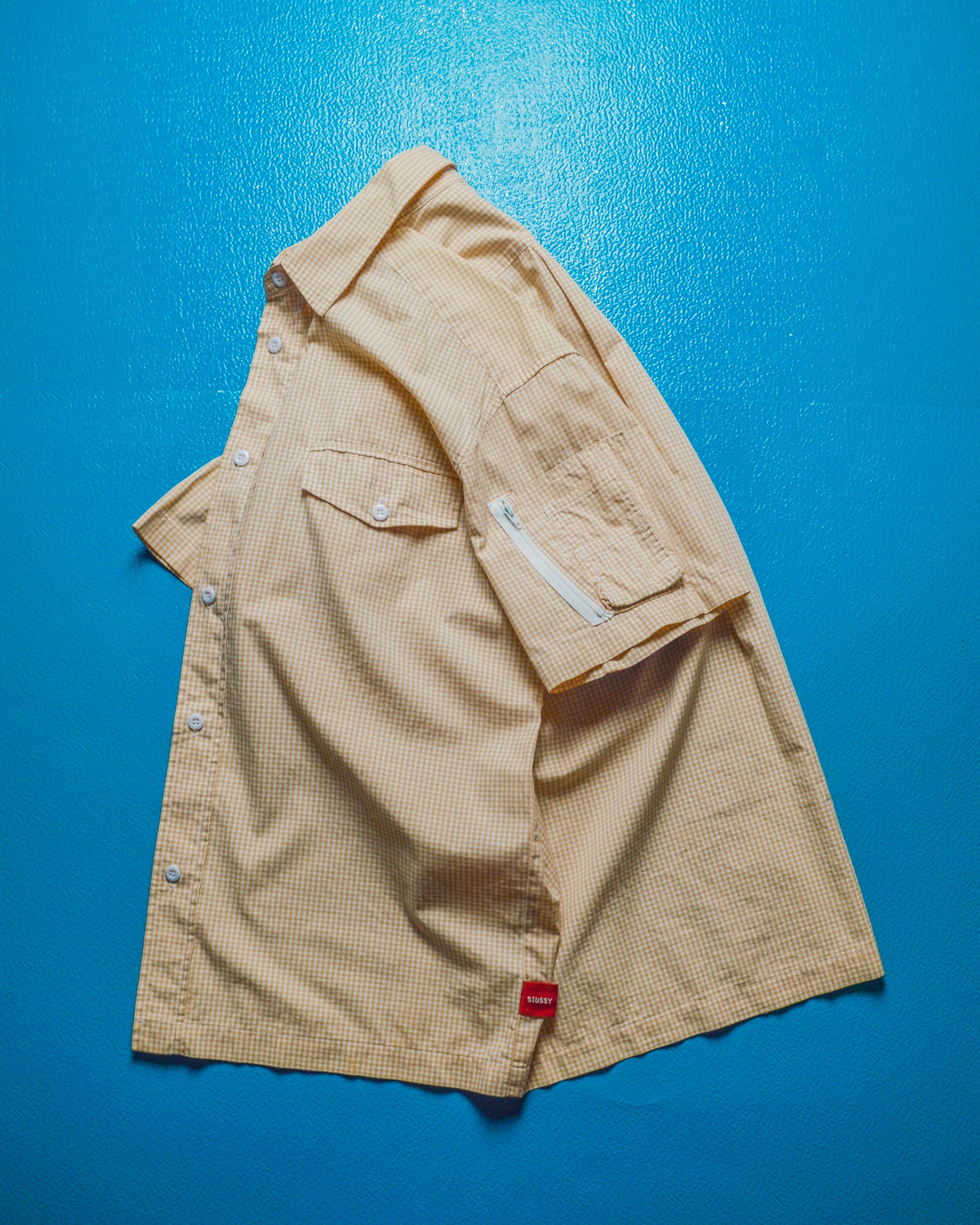 Orange Gingham MA-1 Pocket Cargo Short Sleeve Shirt (~M~)