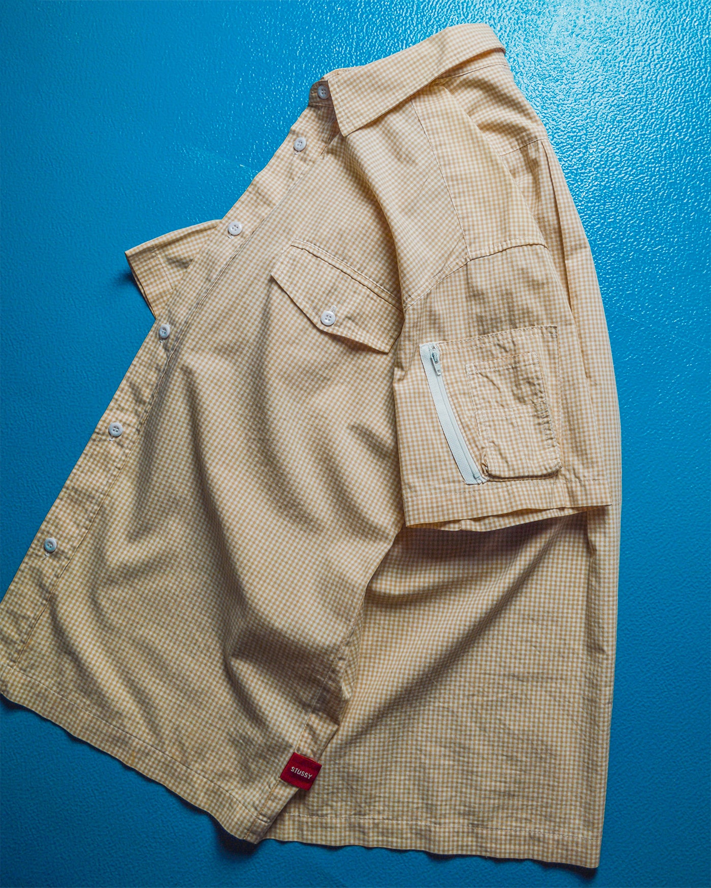 Orange Gingham MA-1 Pocket Cargo Short Sleeve Shirt (~M~)