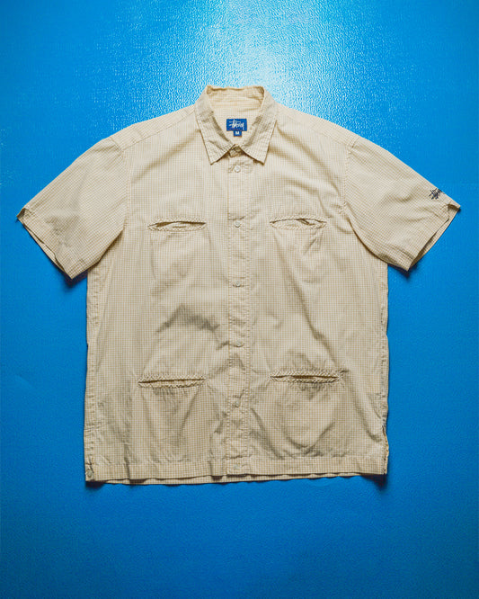 Pale Orange Gingham Check 4 Pocket Shirt  (M)