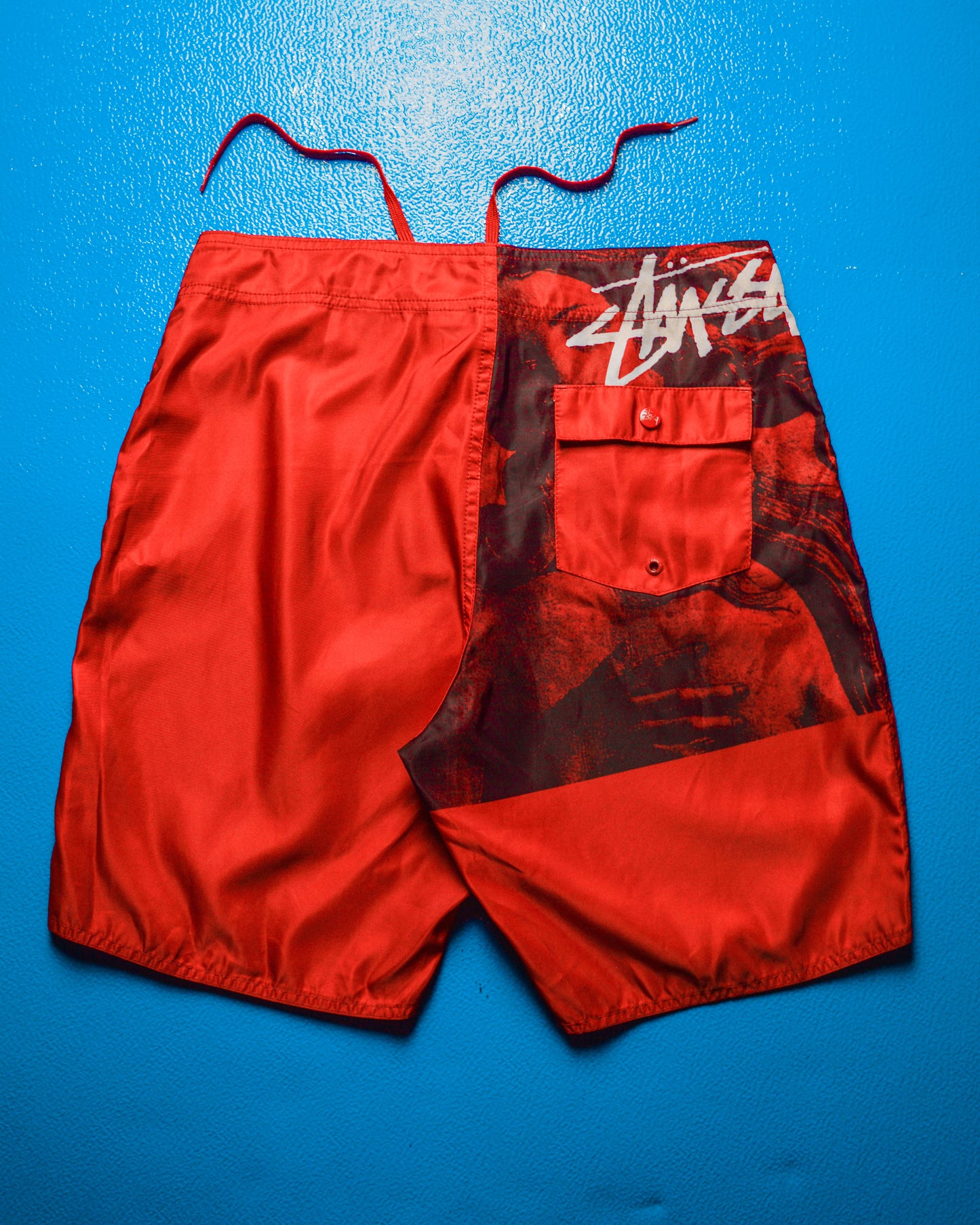 Red Venus Asymmetrical Logo Poly Board Shorts (32)
