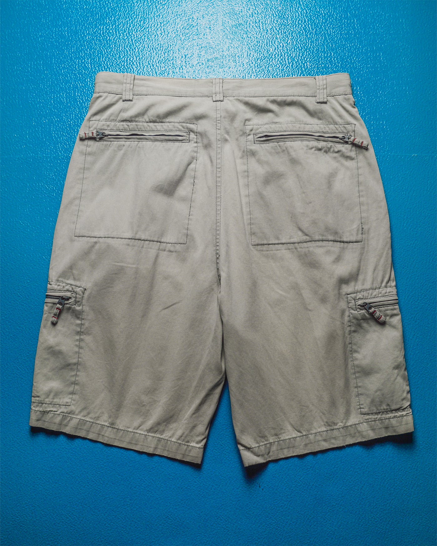 Stone Grey Embroidered Logo Zipped Cargo Shorts (31)