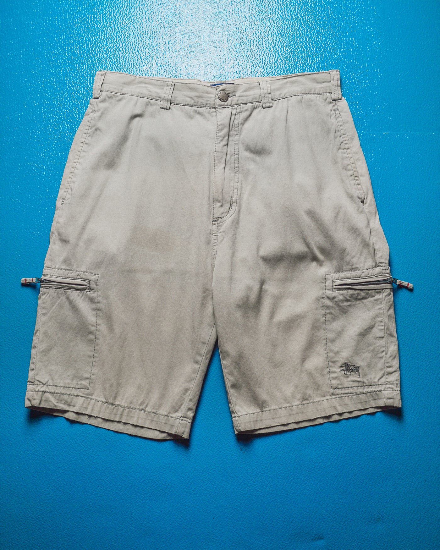 Stone Grey Embroidered Logo Zipped Cargo Shorts (31)