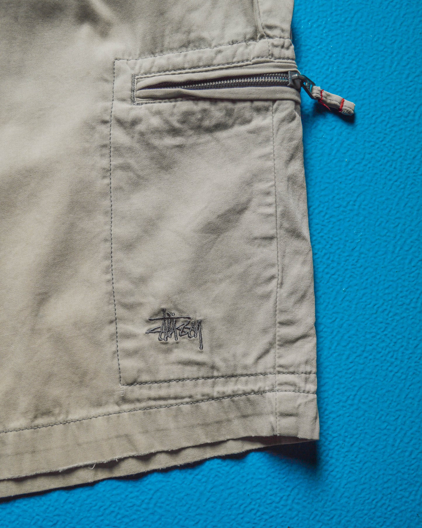 Stone Grey Embroidered Logo Zipped Cargo Shorts (31)