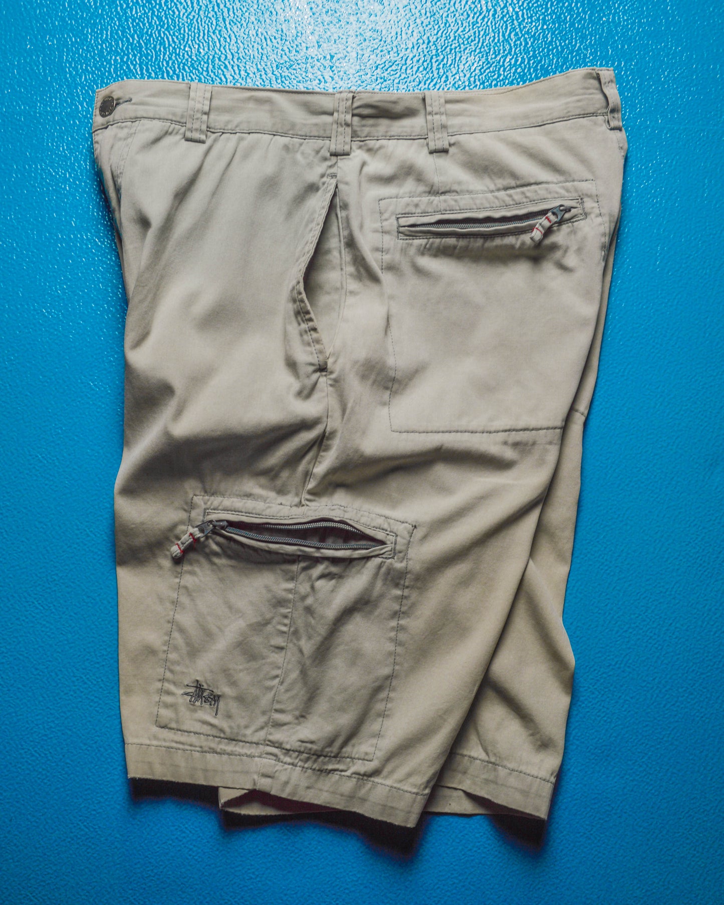 Stone Grey Embroidered Logo Zipped Cargo Shorts (31)