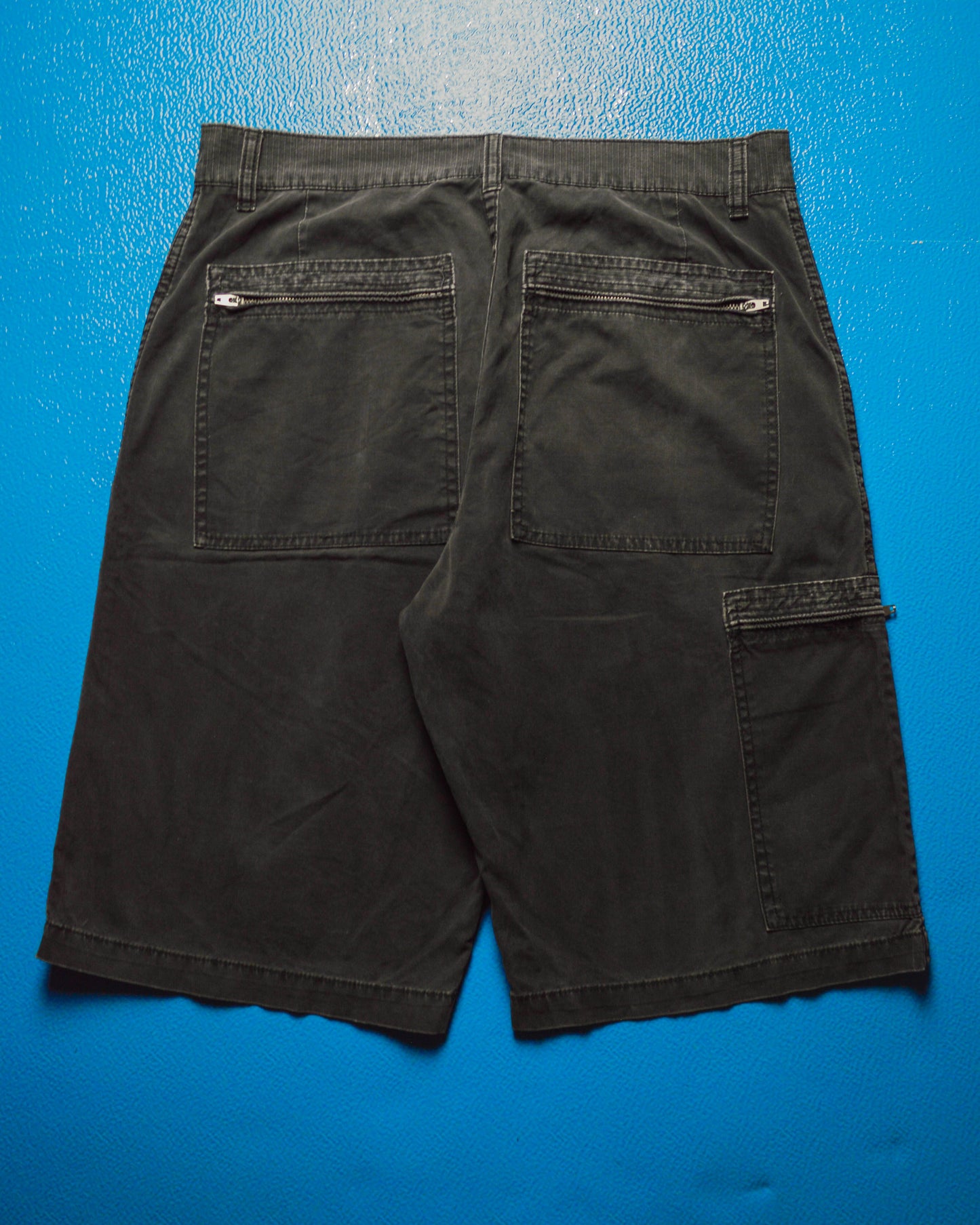 Washed Black Asymmetrical Flight Cargo Pocket Shorts (32)