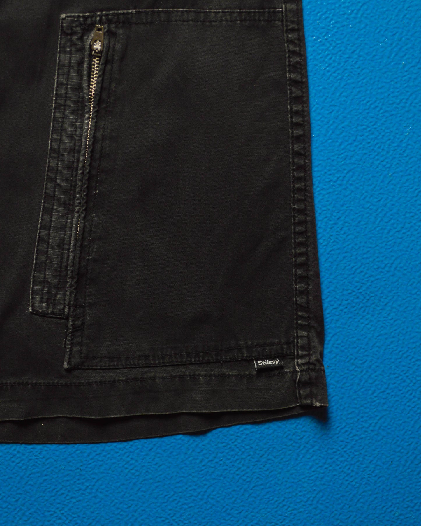 Washed Black Asymmetrical Flight Cargo Pocket Shorts (32)