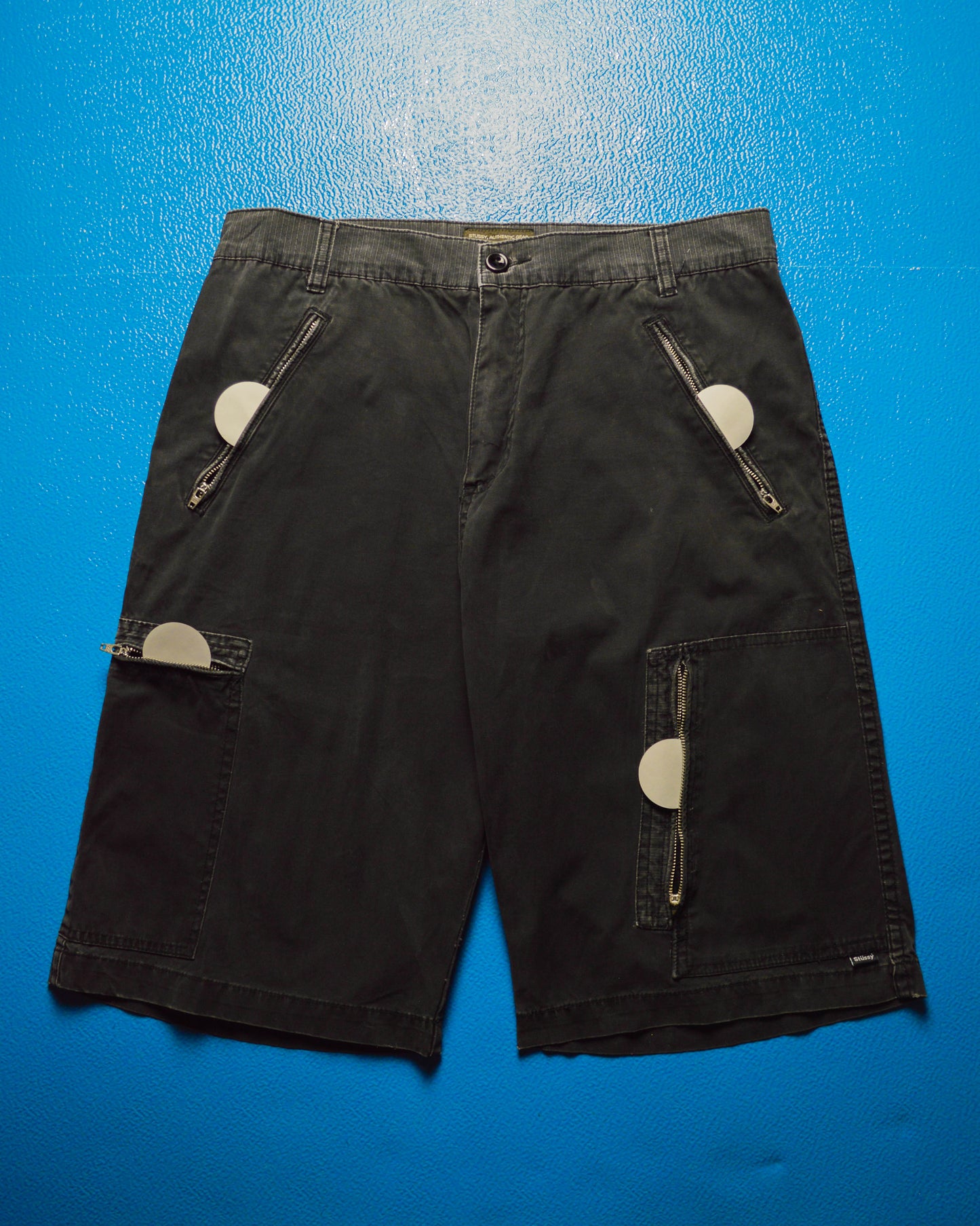 Washed Black Asymmetrical Flight Cargo Pocket Shorts (32)