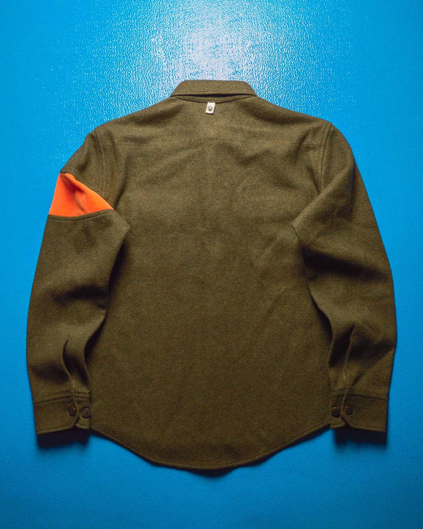 Wool / Deer Skin Tab Orange Sleeve Strip Olive Shirt (~S~)