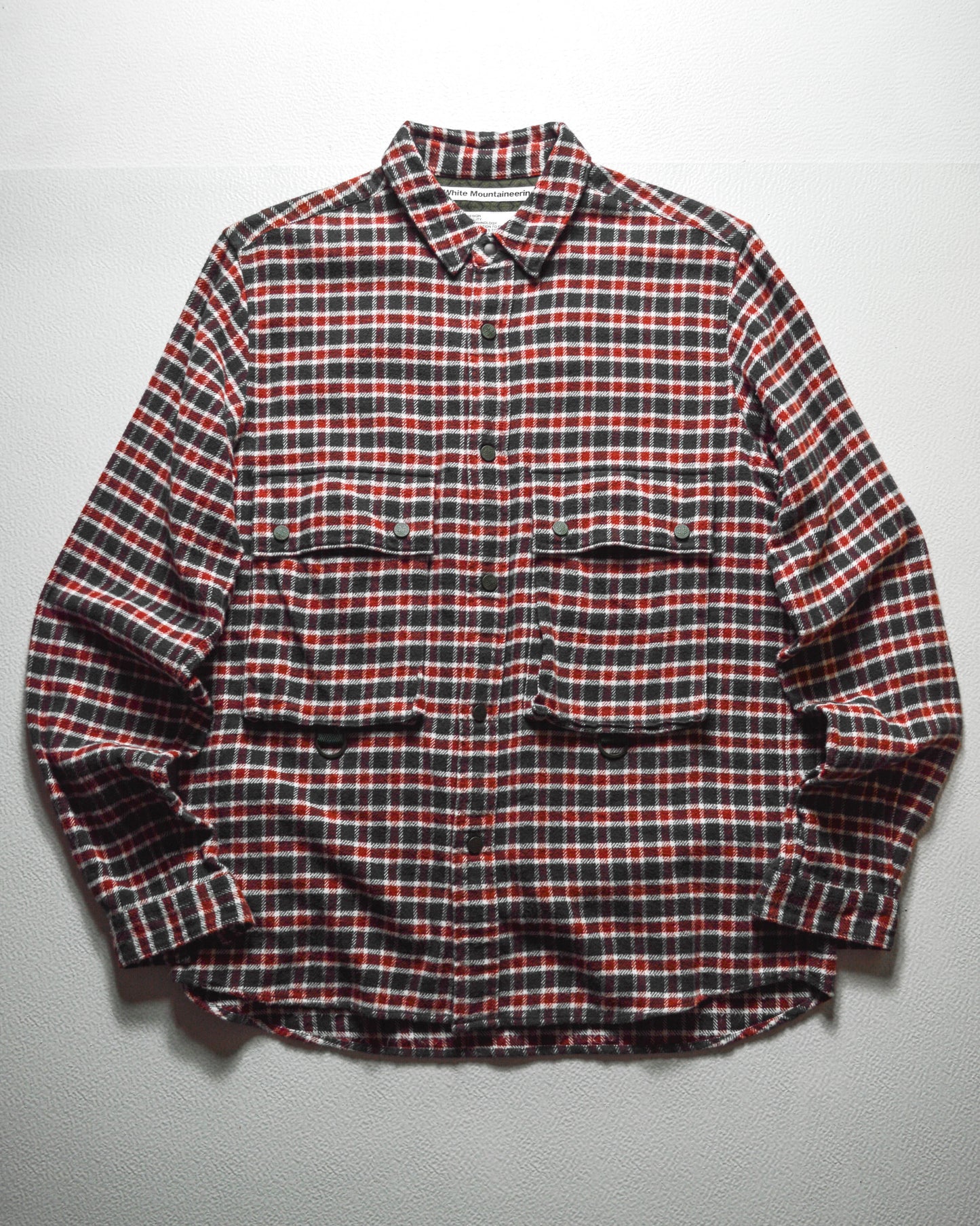 AW19 Red Black Plaid Cargo Patch Pocket D-Ring LS Shirt (M)