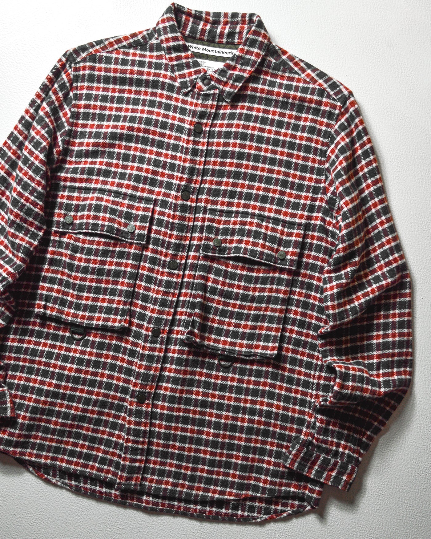 AW19 Red Black Plaid Cargo Patch Pocket D-Ring LS Shirt (M)