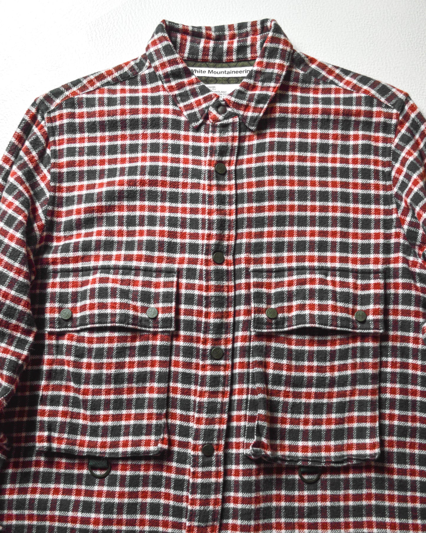 AW19 Red Black Plaid Cargo Patch Pocket D-Ring LS Shirt (M)