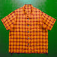 Textured Orange Red Check Linen Shirt  (~XL~)