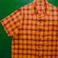 Textured Orange Red Check Linen Shirt  (~XL~)