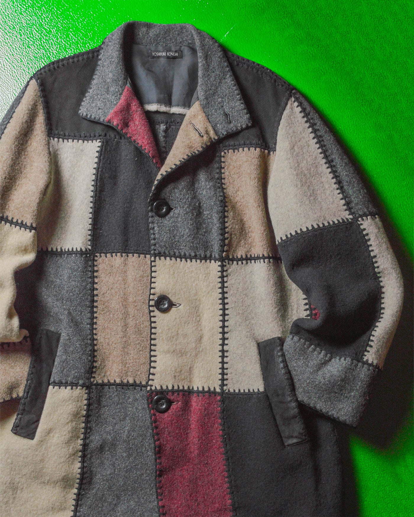 Patchwork Leather / Wool Long Coat / Jacket (~L~)