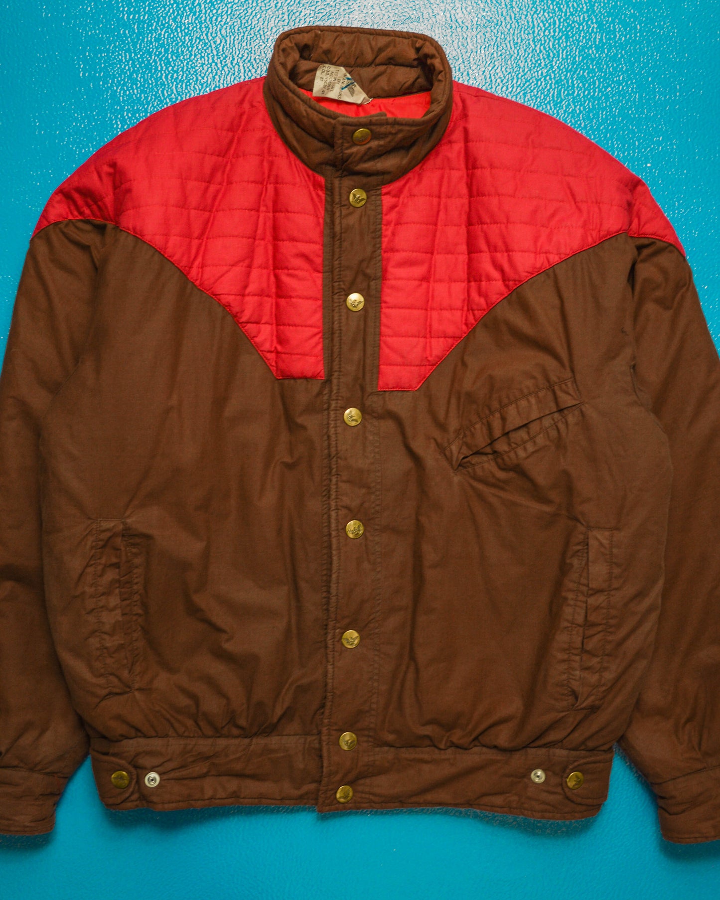 80s Contrast Yoke Brown  Red Padded Jacket (~M~)