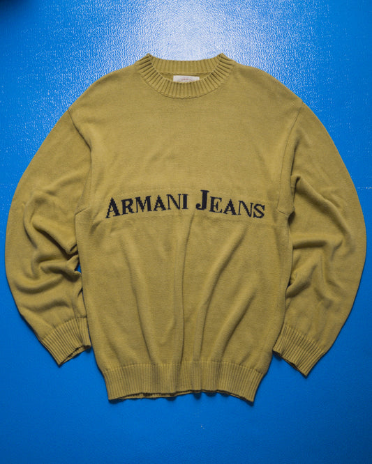 90s Spell-out Muted Yellow Knit Jumper (~L~)