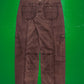 Panelled Faux Patina Washed Maroon Cargo Pants (34~36)