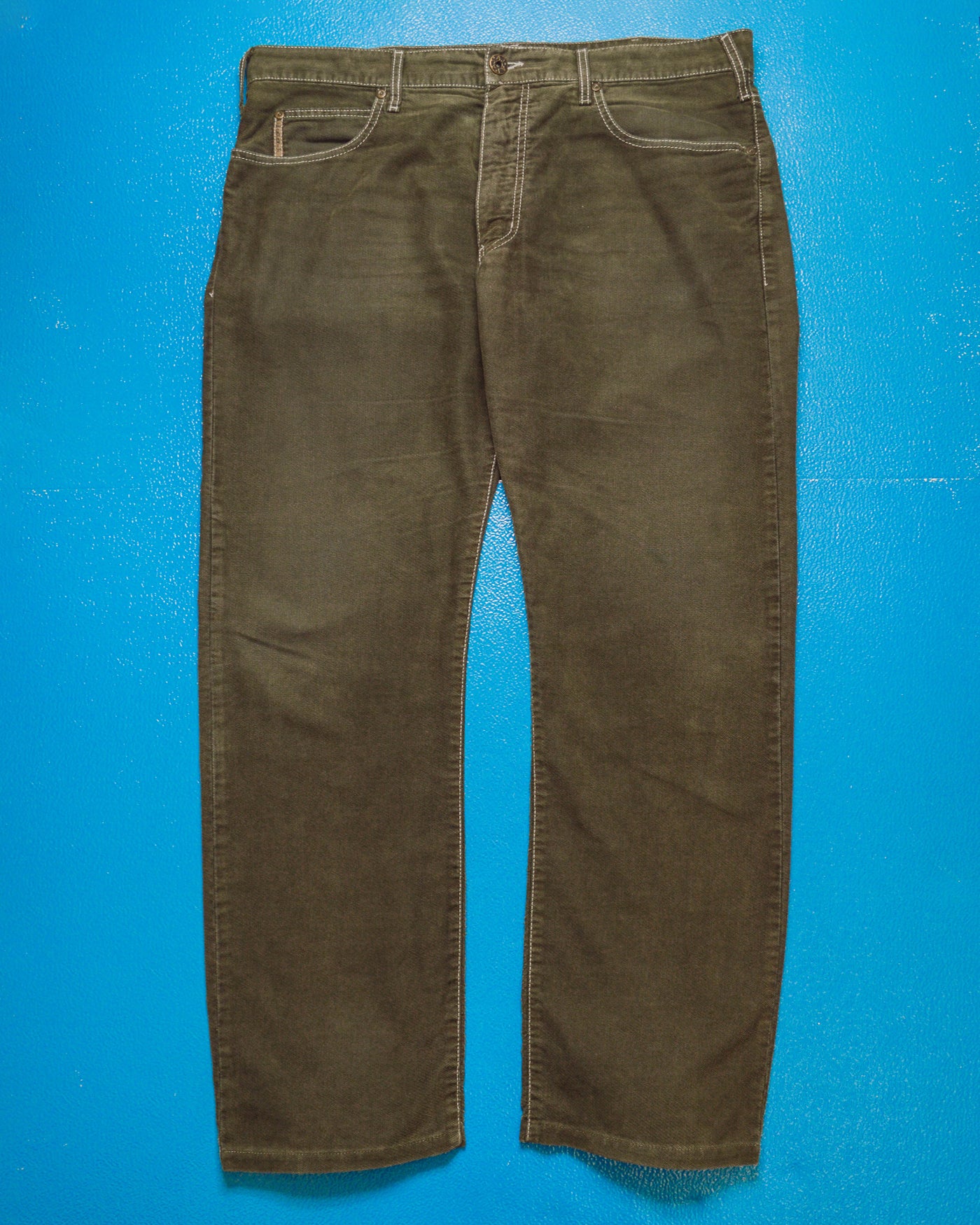 Textured Woven Muted Green Contrast Stitch Pants (40)