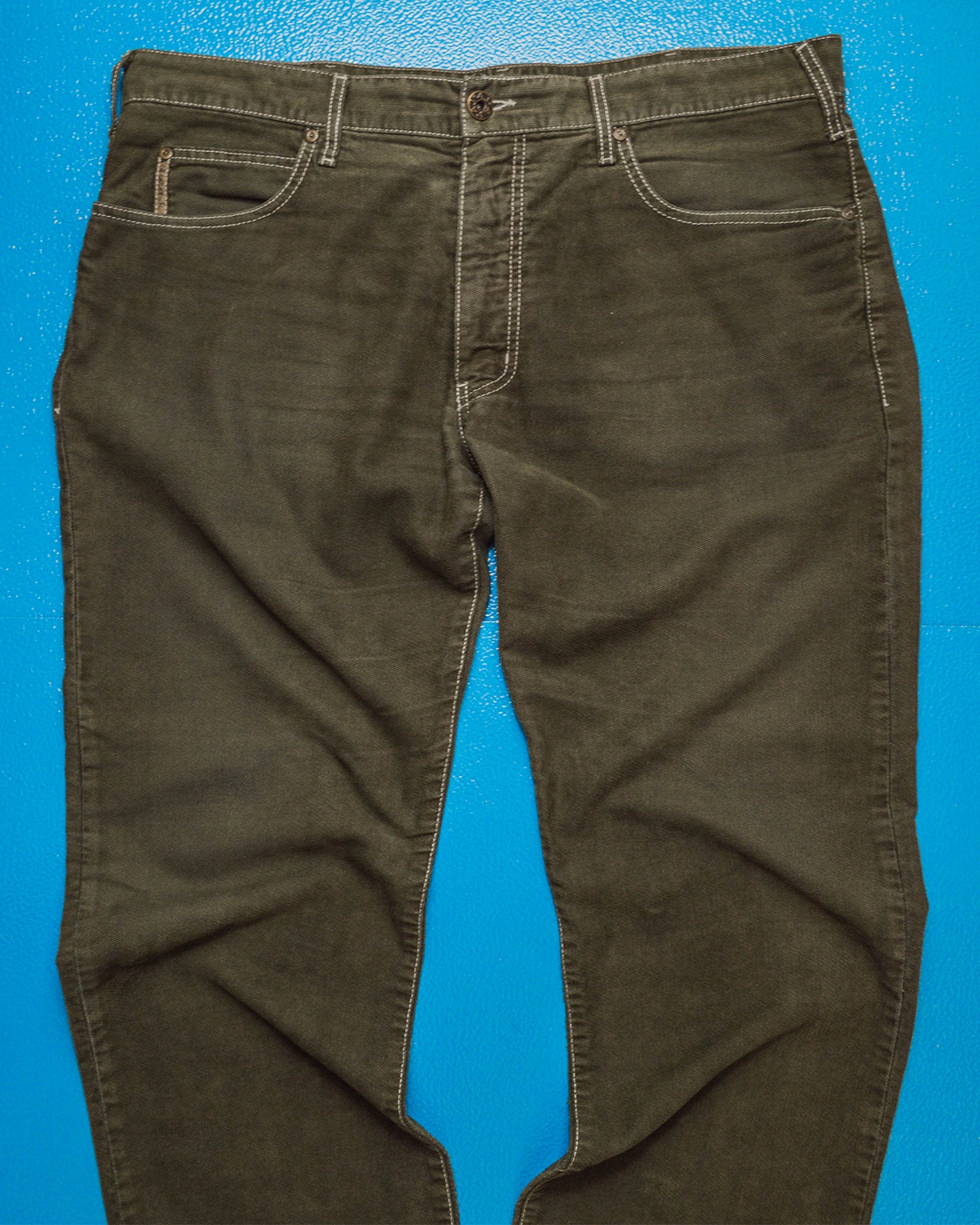 Textured Woven Muted Green Contrast Stitch Pants (40)