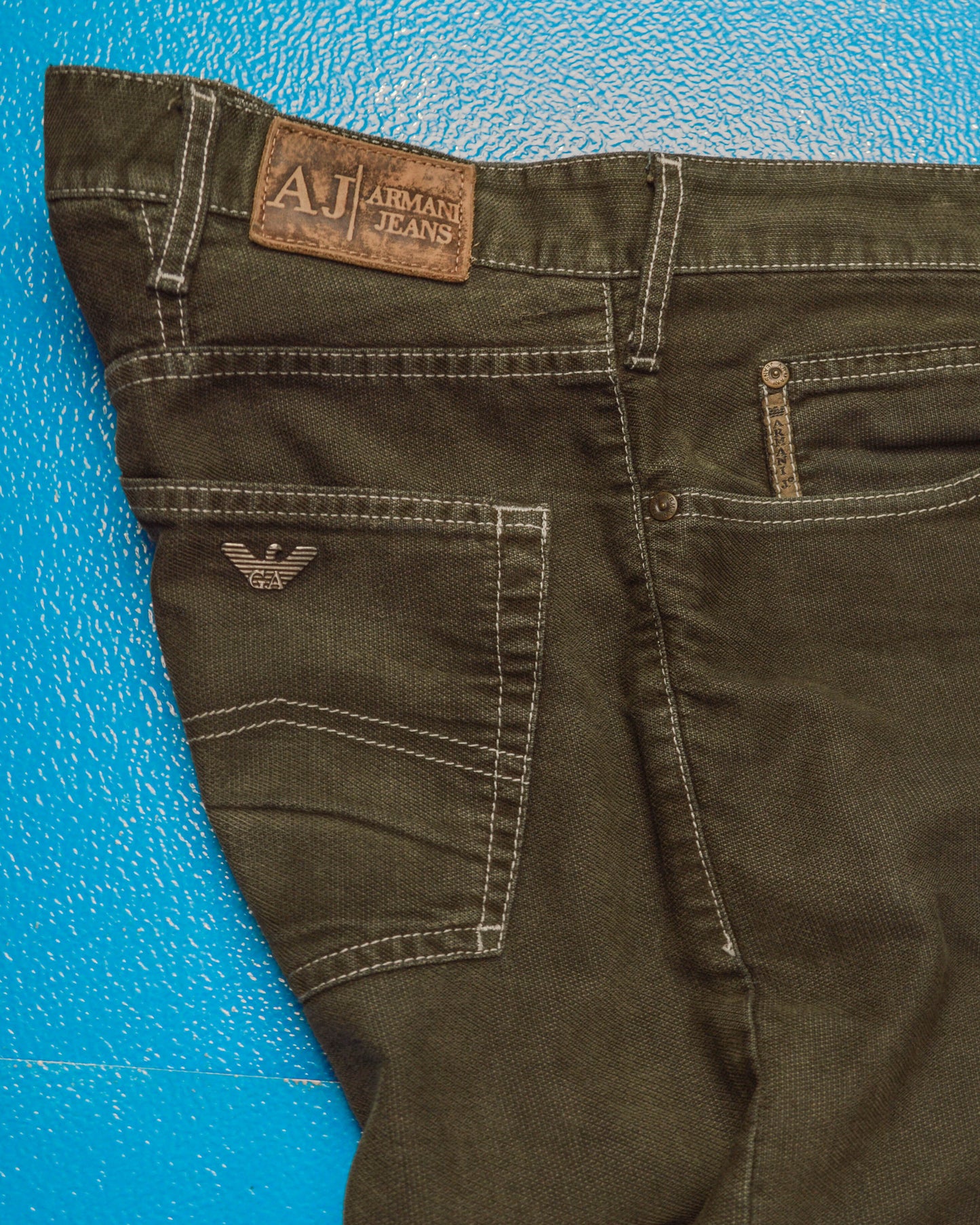 Textured Woven Muted Green Contrast Stitch Pants (40)