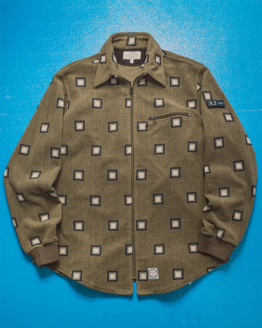 90s Square Pattern Zip Up Fleece (L~XL)