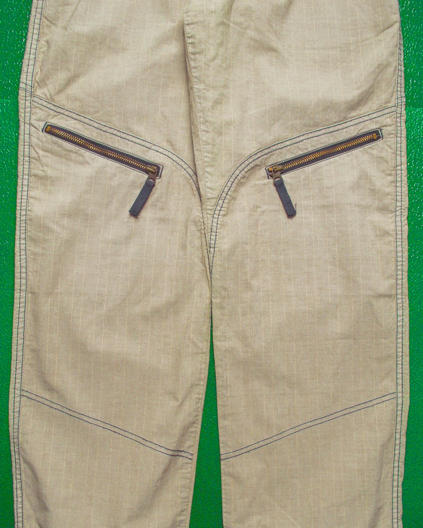 Contrast Stitch Tonal Beige Striped Cargo Pants (29)