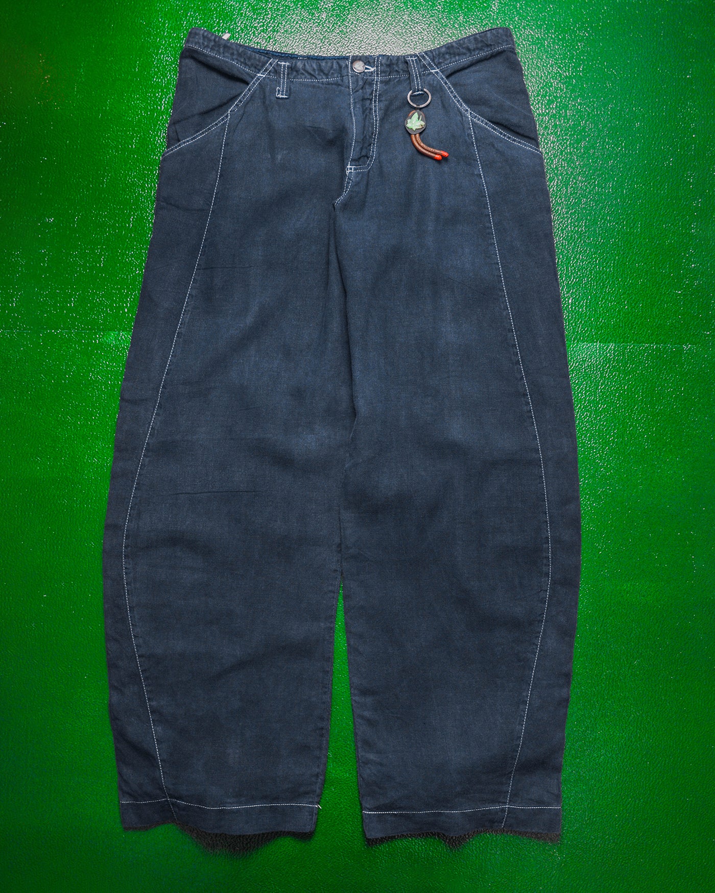 Navy Lightweight Hemp Panelled Pants (36)