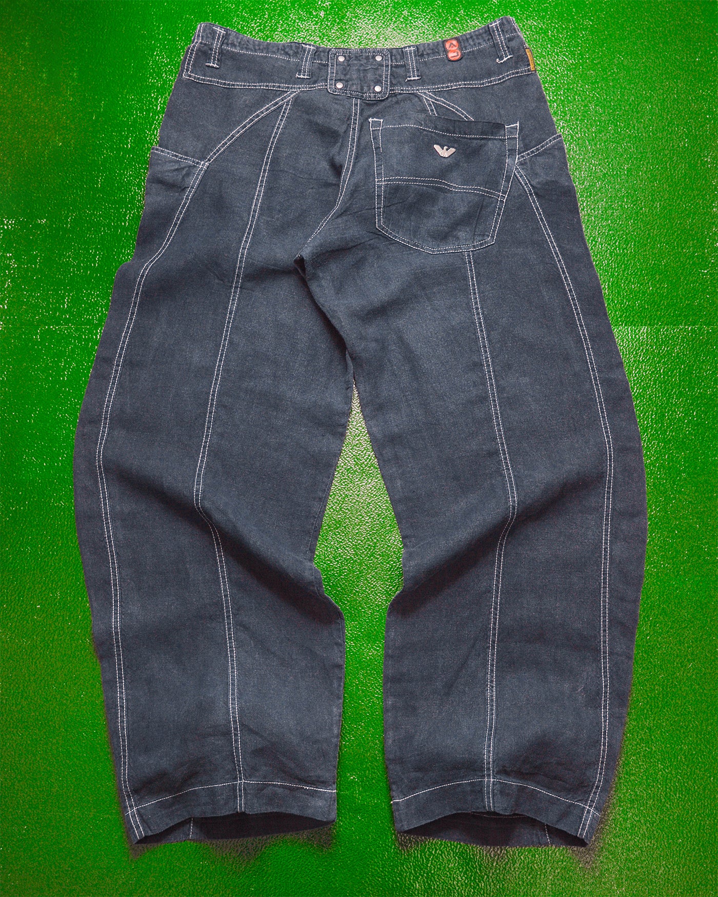 Navy Lightweight Hemp Panelled Pants (36)