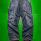 Relaxed Asymmetrical Dark Wash Blue Denim Cargo Pants (33)