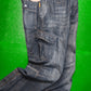 Relaxed Asymmetrical Dark Wash Blue Denim Cargo Pants (33)