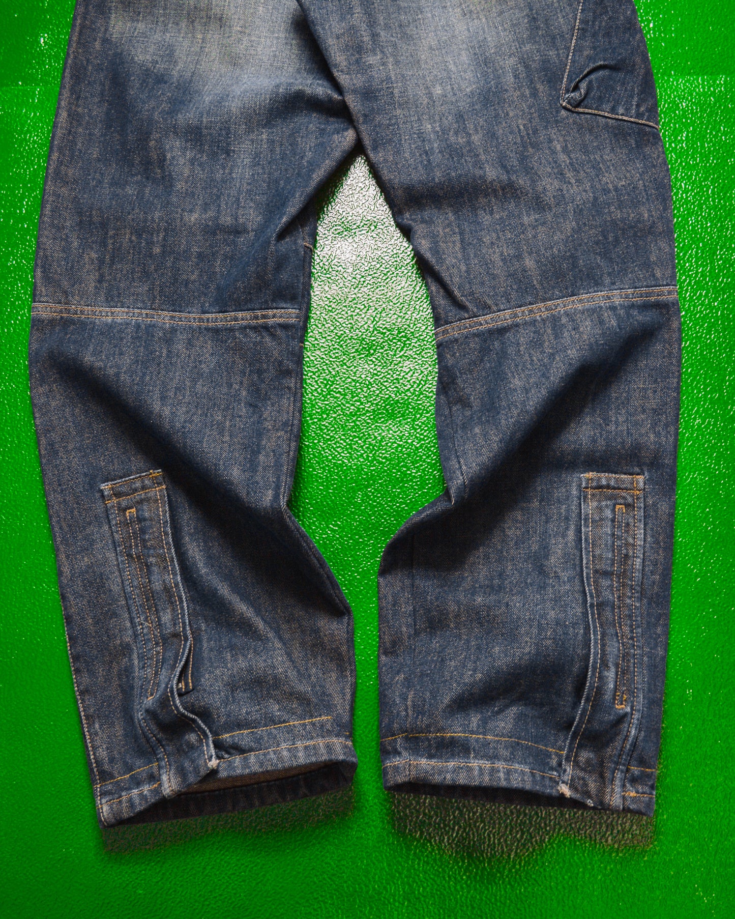 Relaxed Asymmetrical Dark Wash Blue Denim Cargo Pants (33)