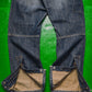 Relaxed Asymmetrical Dark Wash Blue Denim Cargo Pants (33)