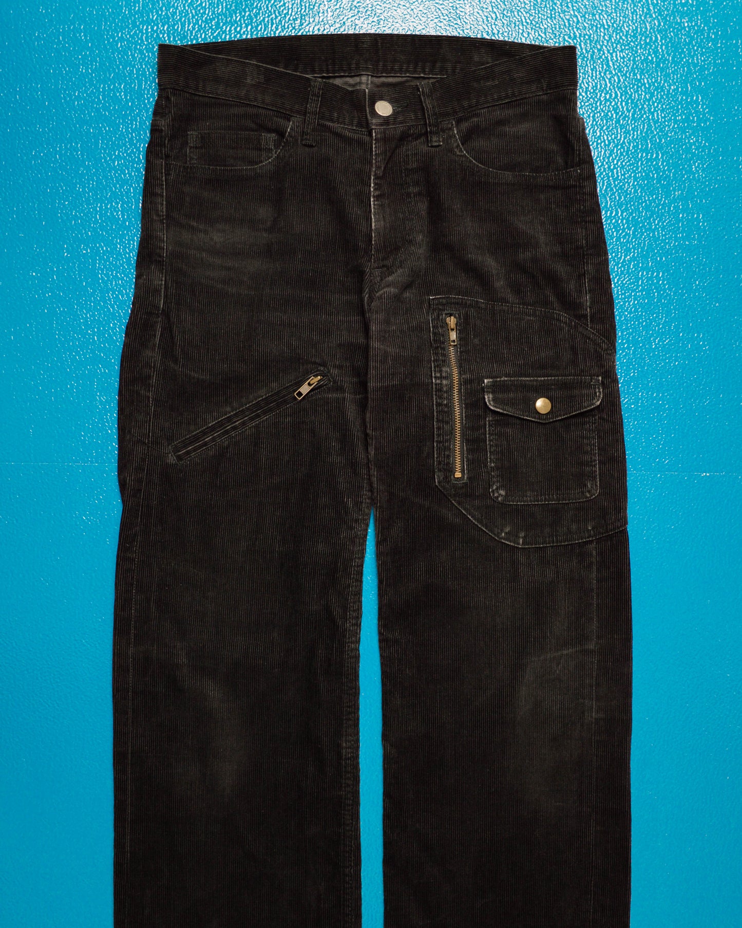 2005 Black Corduroy Asymmetrical Patch Pocket Cargo Pants (30~31)
