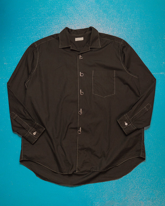 1990 Black Metal Ring Closure Contrast Stitch Shirt (~L~)