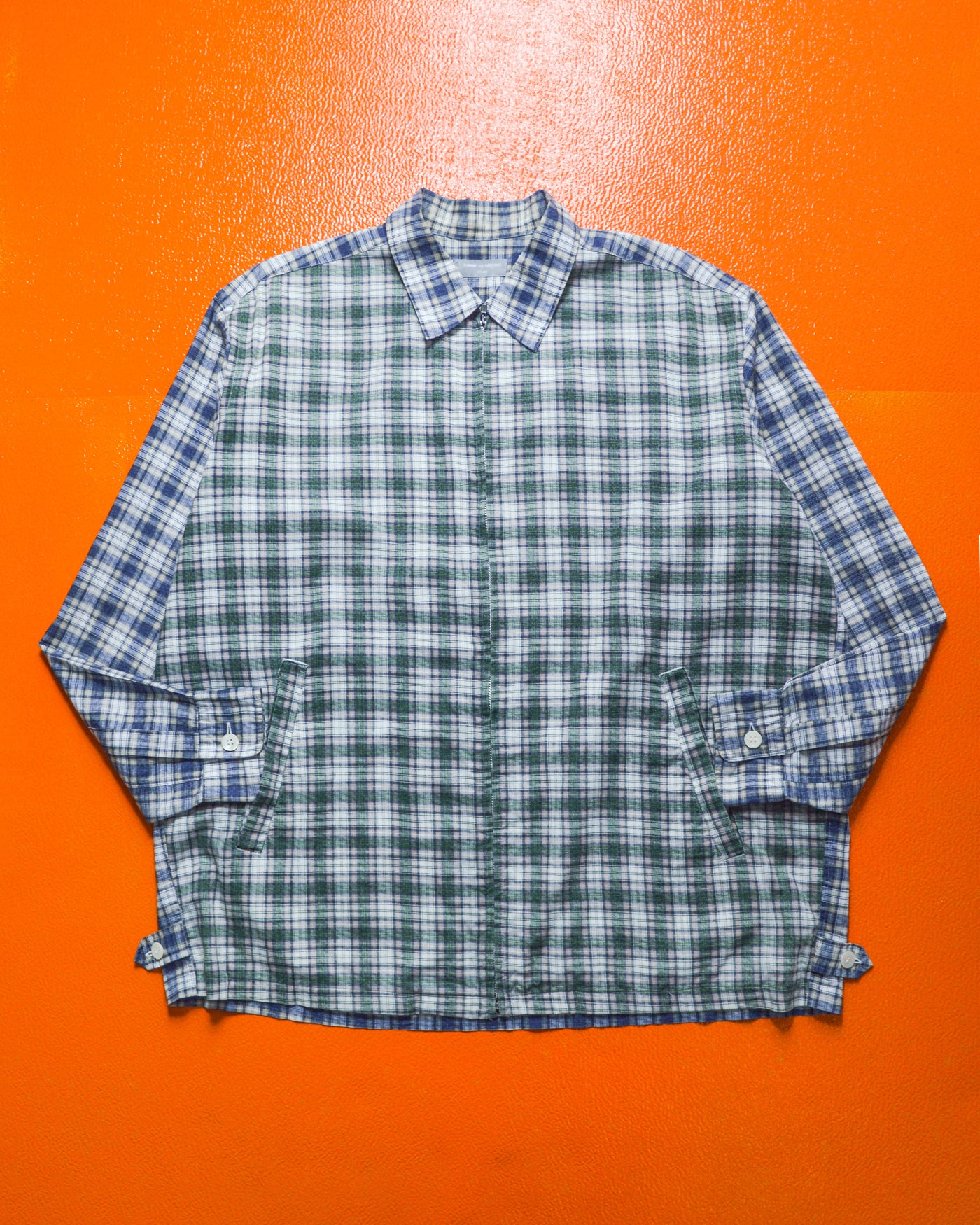 Dual Plaid Contrast Front Lightweight Zip Up (~L~)