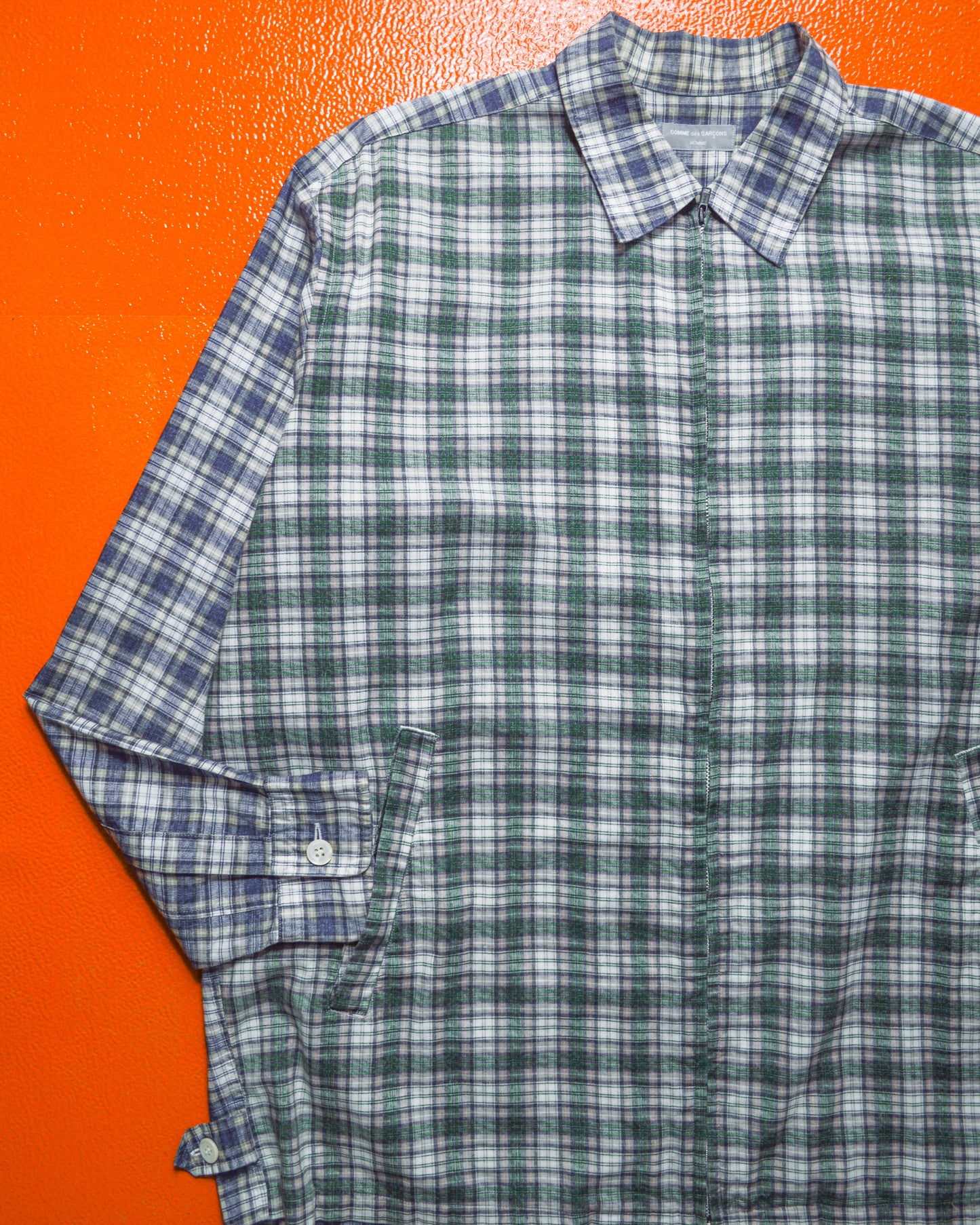 Dual Plaid Contrast Front Lightweight Zip Up (~L~)