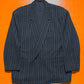 80s Double Breasted Navy Striped Jacket + Trousers Suit (S~M)