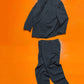 80s Double Breasted Navy Striped Jacket + Trousers Suit (S~M)
