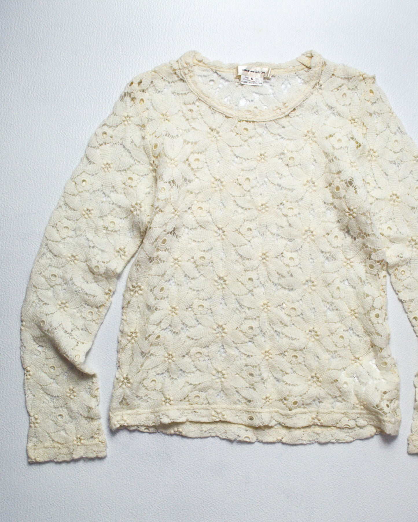 2015 Cream Floral Lace Longsleeve Wool Knit Top (S)