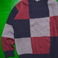 90s Navy Grey Maroon Squares Knit Jumper (~XL~)