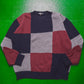 90s Navy Grey Maroon Squares Knit Jumper (~XL~)