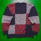 90s Navy Grey Maroon Squares Knit Jumper (~XL~)