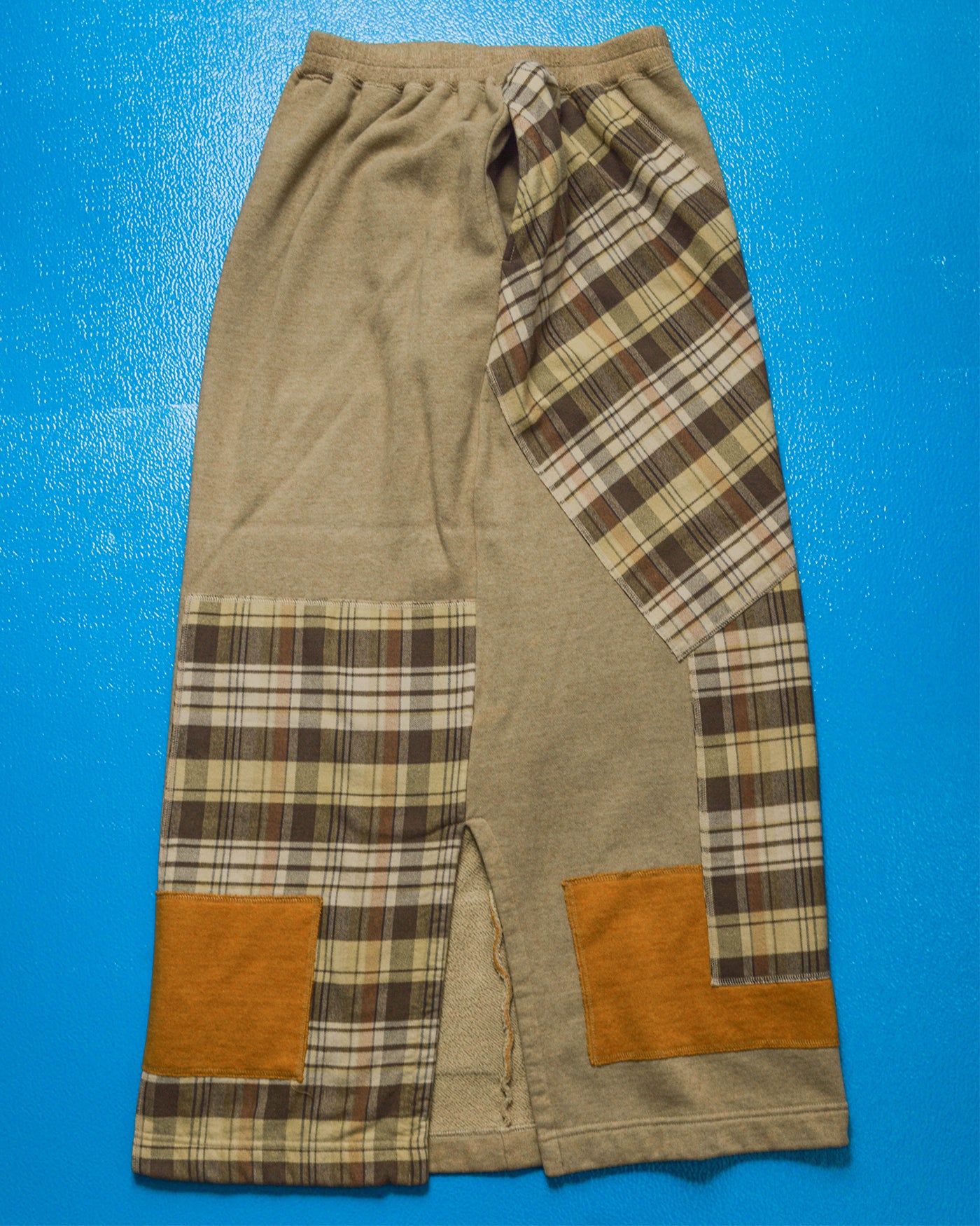 Patchwork Plaid Panelled Jumper and Maxi Skirt Set (M)