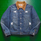 Subversive Pattern Panelled Fleece Lined Corduroy Collar Denim Jacket (M~L)